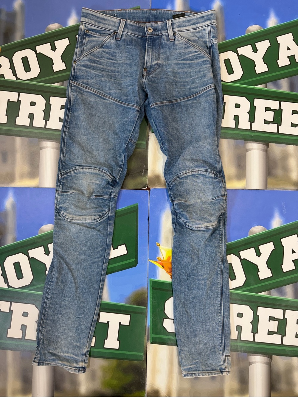 G-star raw Blue Slim-Fit Knee-Panel biker Jeans